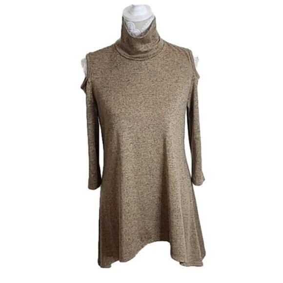 Clara Sun Woo Top Tunic brown heathered cold shoulder shark bite hem Women's XS - Picture 1 of 5
